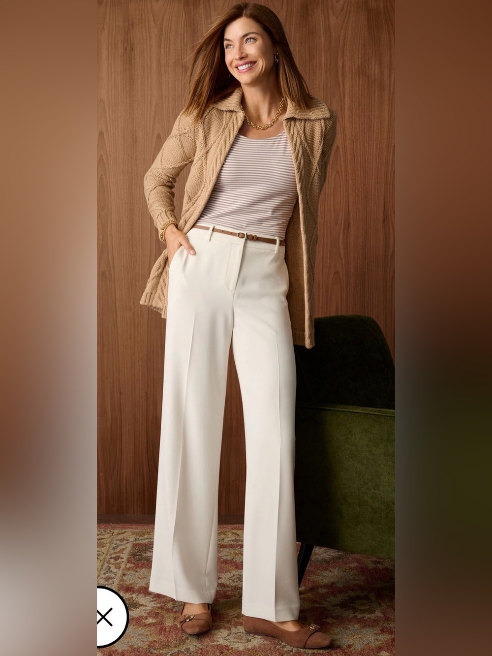 Talbots Wide-Leg Cream Dress Pants